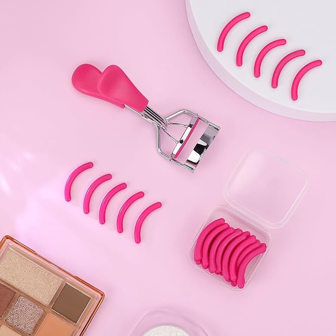 Rose Red Eyelash Curler Refills Pads-30 Pcs Silicone Replacement Refills Eye Lash Curler Pads for Universal Eyelash Curler with a Clear Storage Box