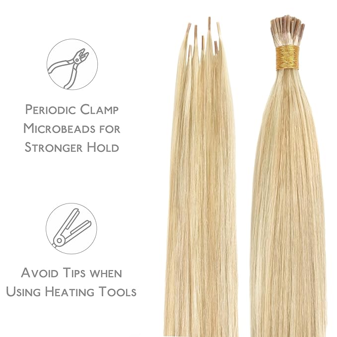 WENNALIFE I Tip Hair Extensions Human Hair, 50g 50s 22 Inch Light Blonde Highlighted Golden Blonde Remy Itip Human Hair Extensions Invisible Itips Straight I Tips Fusion Extensions Real Human Hair