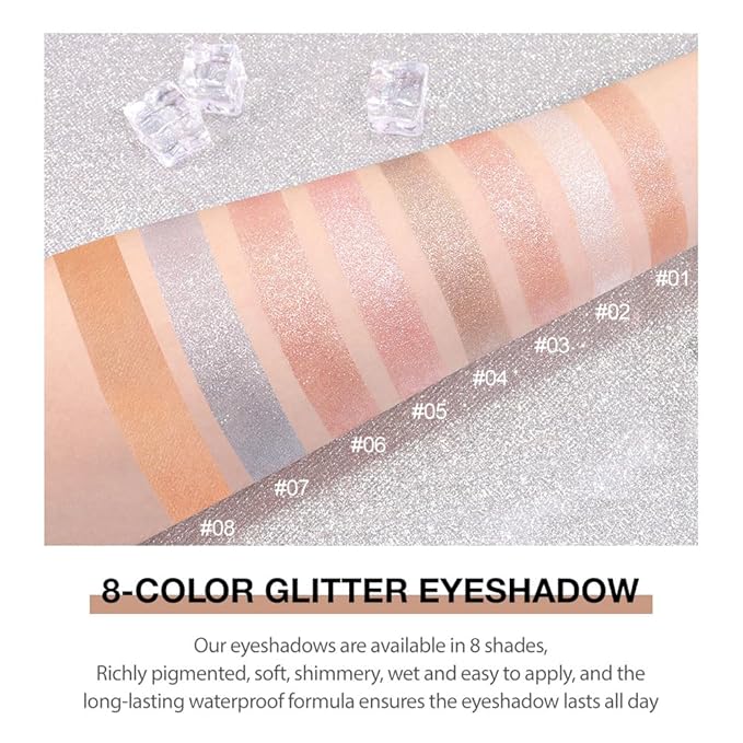 Glitter Shimmer Sparkle Eye Shadow Palette Makeup for Women, Shimmer Rose Gold Glitter Metallic Holographic Iridescent Cream Iridescent Single Monochrome Eyeshadow Makeup