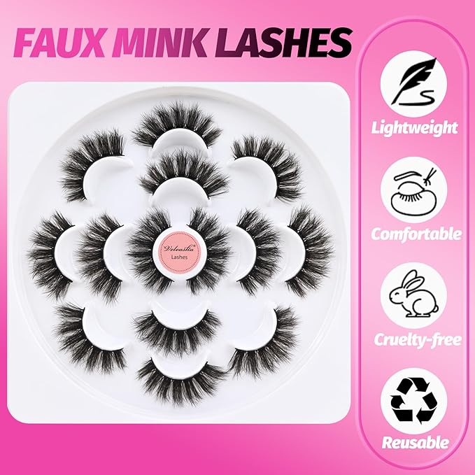 Veleasha Lashes 5D False Eyelashes Handmade Eye Lashes Fluffy Fake Lashes Eyelashes Dramatic Look 7 Pairs Luxurious Volume Fake Eyelashes Pack (801)