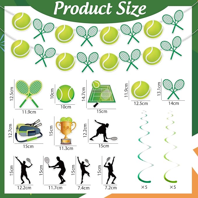 Tennis Party Decorations Green Yellow Tennis Ball Banner with Foil Swirl Hanging Garland Spiral Streamer for Sports Celebrations Team Gatherings Birthday Party Decor Supplies