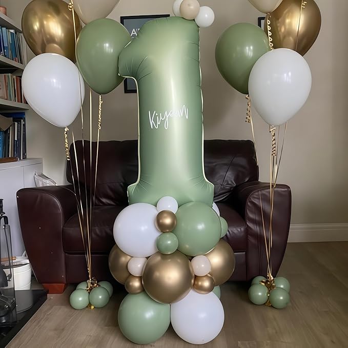 Sage Green 1 Number Balloon,Olive Green 1 Balloons 40 Inch Large Helium Foil Mylar 1st Birthday Balloons for Boy Girl Baby Shower Birthday Jungle Party Decorations