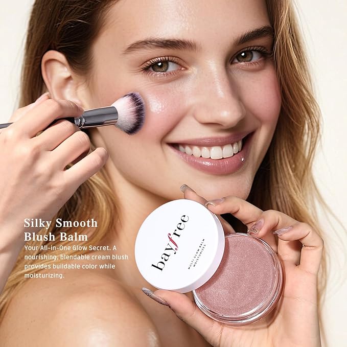 bayfree Multi Glow Balm Set, Cream Blush with Double-ended Brush, Radiant Finish, Hydrating, Creamy, Radiant Finish, Lightweight & Blendable Color, Face Balm