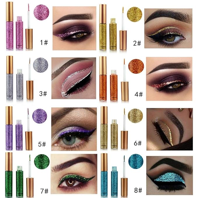 10 Colors Liquid Glitter Eyeliner Metallic Shimmer Glitter Eyeshadow Pigment Eyebrown Shimmer Waterproof Face Lips Art for Party Festival Makeup