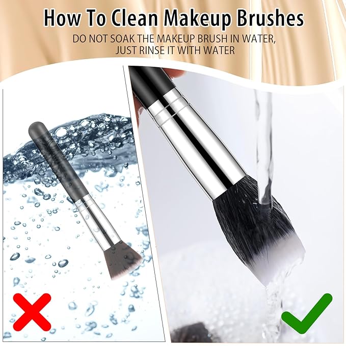 Tanlade 10 Pcs Makeup Brushes Bulk Flat Top Foundation Brush Liquid Cream Powder Foundation Contour Blush Concealer Eye Shadow Blending Liner Make up Kit for Wedding Artist(Black)