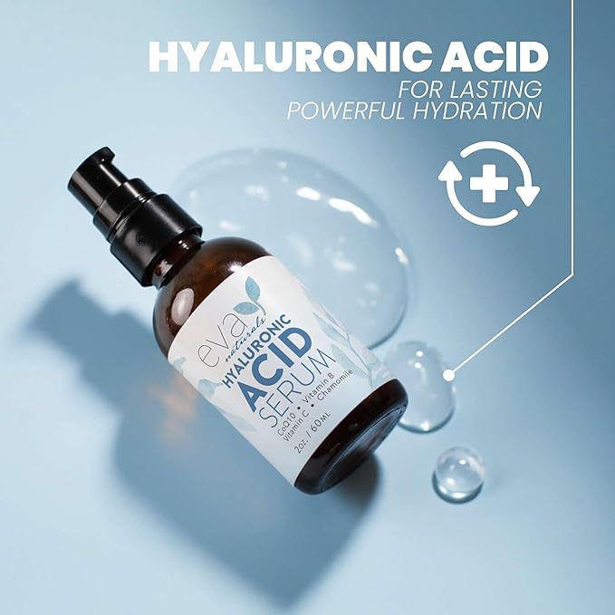 Eva Naturals Hyaluronic Acid Serum for Face – Pure Facial Gel with Natural Moisturizing Factors + HA – Anti-Aging Face Serum for Wrinkles, Fine Lines, Dry Skin, Lifted Glow – 2 oz