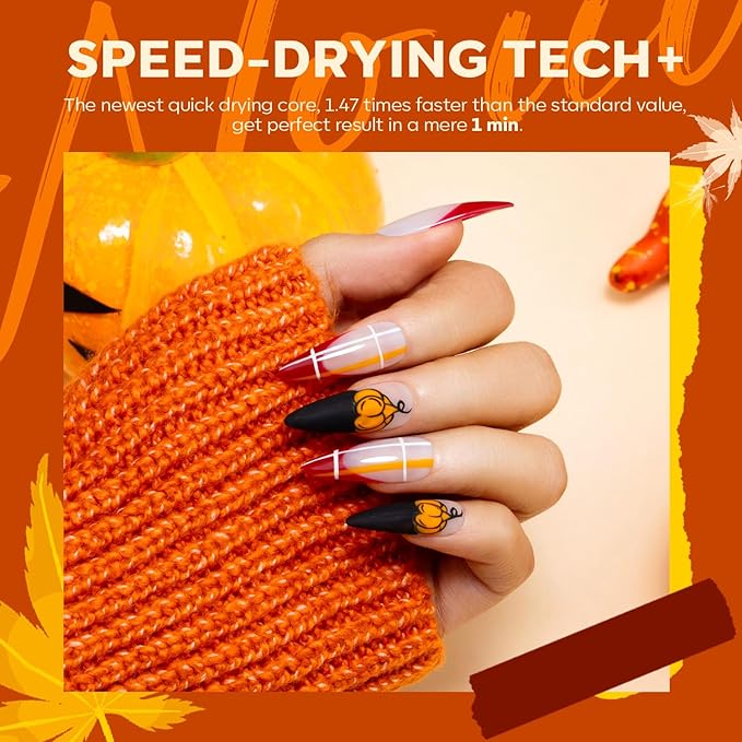 modelones Nail Polish Set, 6 Colors Fall Winter Halloween Yellow Orange Nail Polish Kit Quick Dry Black Green Long Lasting Manicure Diy Home Salon Gift For Women Mom