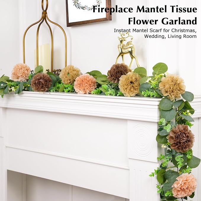 Tissue Paper Pom Pom Garland Hanging Paper Flower Decorations for Wedding Baby Shower Engagement Garden Tea Party Bridal Shower Spring Summer Wall Decor Nursery Arch Backdrop