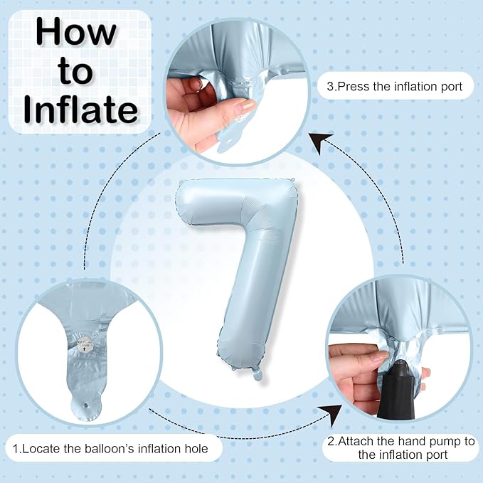 7th Birthday Balloons for Boys, 40'' Foil Self Inflating Light Baby Blue Number 7 Balloon, Pastel Dusty Sky Blue Large Helium Mylar 7 Balloon Number for Kid Birthday Party Decor Anniversary Decoration