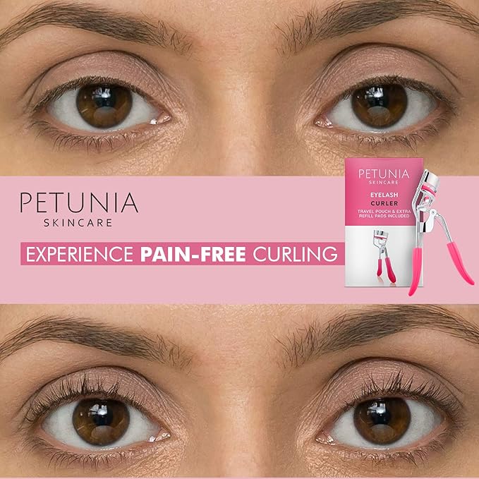 Silicone Eyelash Curler with Refill Pads & Satin Pouch Designed for No Pinching or Pulling and Perfect for Those with Straight Flat Lashes Wanting Dramatic Long Lasting Seamless Curls