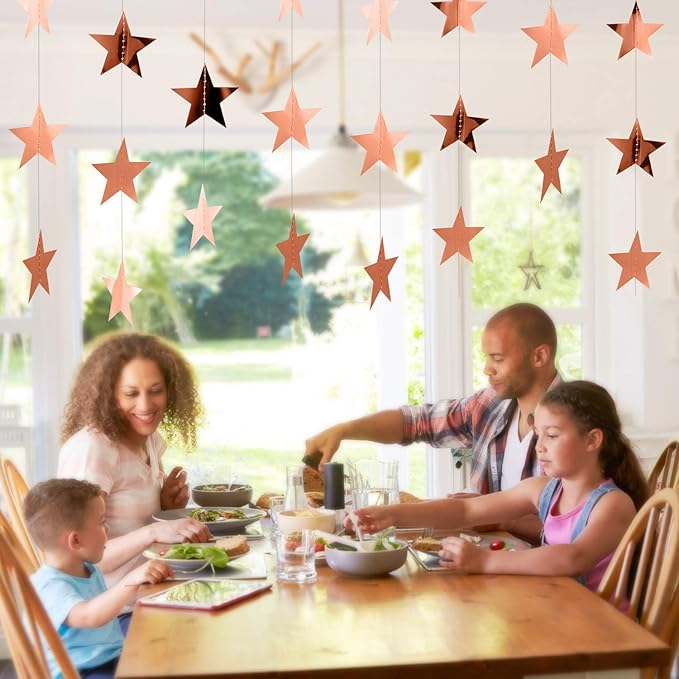 Patelai Glitter Star Garland Banner New Years Decor 130 Feet Star Hanging Banner Twinkle Backdrop for Birthday Classroom Wedding Halloween Christmas Party Supplies(Rose Gold)