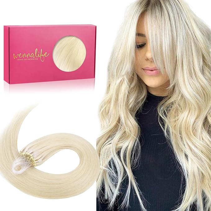 WENNALIFE Microlink Hair Extensions Human Hair, 50g 50s 18 Inch Platinum Blonde Remy Micro Bead Hair Extensions Real Human Hair Micro Link Micro Loop Micro Ring Hair Extensions Straight Microlinks