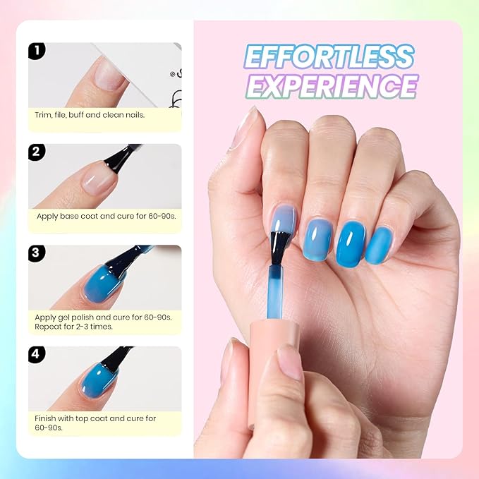 Beetles Neon Gel Nail Polish Set, 6 Colors Summer Jelly Gel Polish Kit Sheer Hot Pink Green Orange Purple Blue Yellow Translucent Effect Soak Off UV French Nail Art Manicure Gift for Women