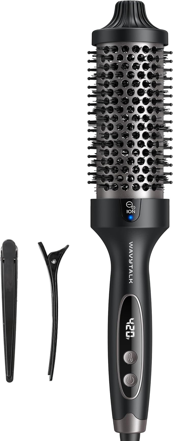 Wavytalk Thermal Brush Blowout Boost Grande, 1.77 Inch Heated Round Brush for Long Hair, Tourmaline Ceramic Negative Ion Technology Reduce Hair Damage, Dual Voltage Black