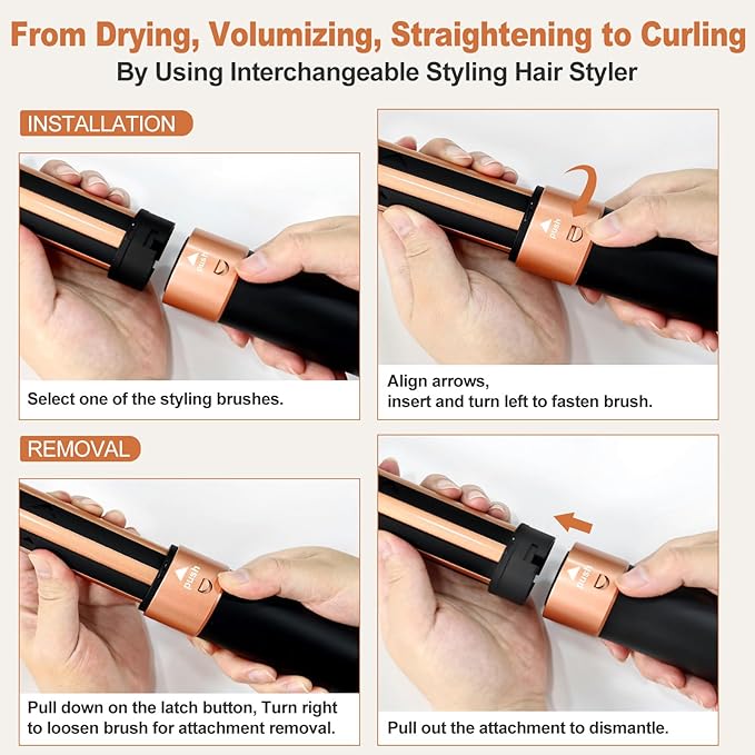 Air Styler Hair Dryer Brush - 110,000 RPM Flexible Hair Styler for Fast Drying/Rotating Curling/Volumizing/Straightening, Auto Wrap Curlers, High-Speed Oval Blow Brush Hair Dryer (Black-Caramel)