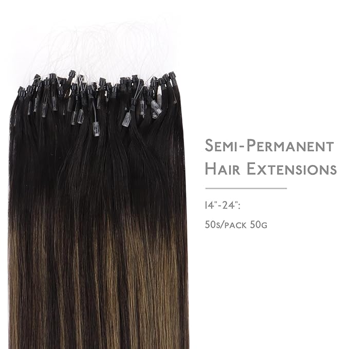 WENNALIFE Microlink Hair Extensions Human Hair, 50g 50s 24 Inch Balayage Dark Brown Mixed Chestnut Brown Remy Micro Bead Hair Extensions Real Human Hair Loop Ring Hair Straight Microlinks