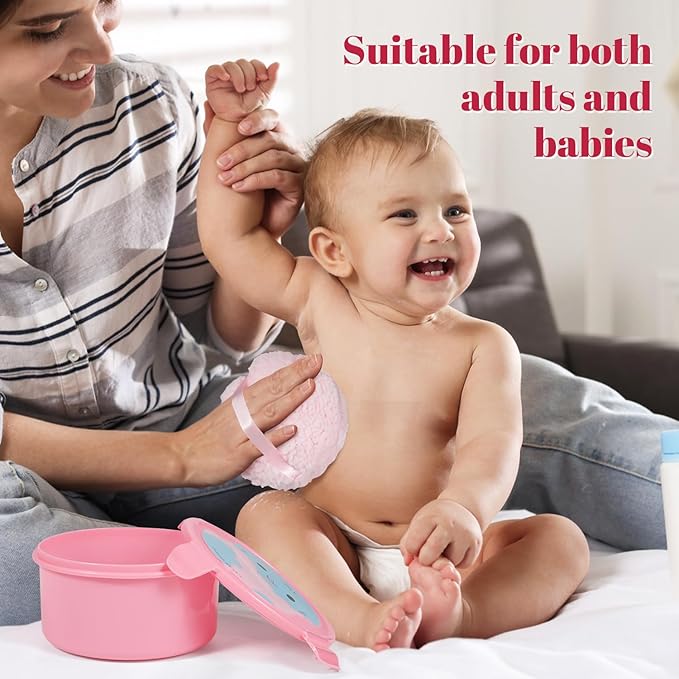 Extra Soft Powder Puff, 6" x 3" Large Body Powder Applicator, Dusting Powder Puffs with Loose Powder Container for Women (Pink)