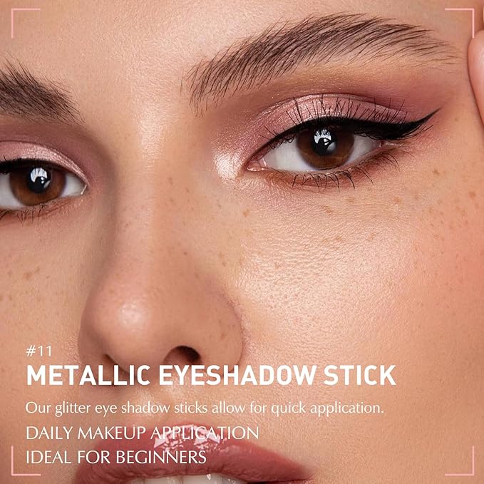 Glitter Eyeshadow Stick Metallic Chrome Finish, Shimmer Cream Eye Shadow Stick Long Lasting Holographic Color Sparkle Multi-Use Eye Brightener Highlighter Makeup Blendable Eyeliner Pencil, 11#