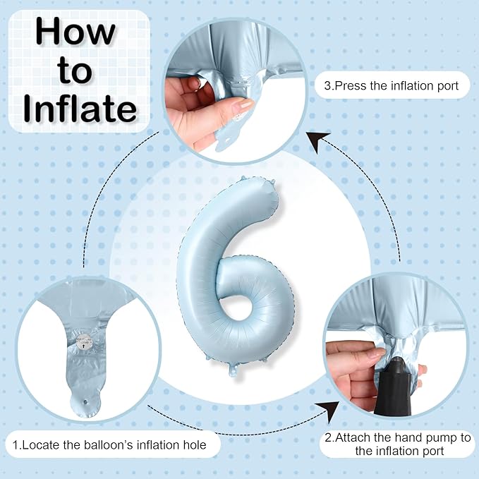 40 Inch 6 Balloon Number, Large Pastel Baby Sky Blue Foil Number 6 Balloons Birthday Party Decor, Light Powder Blue Helium Mylar Self Inflating Balloon for Boys Kid 6th Birthday Anniversary Decoration