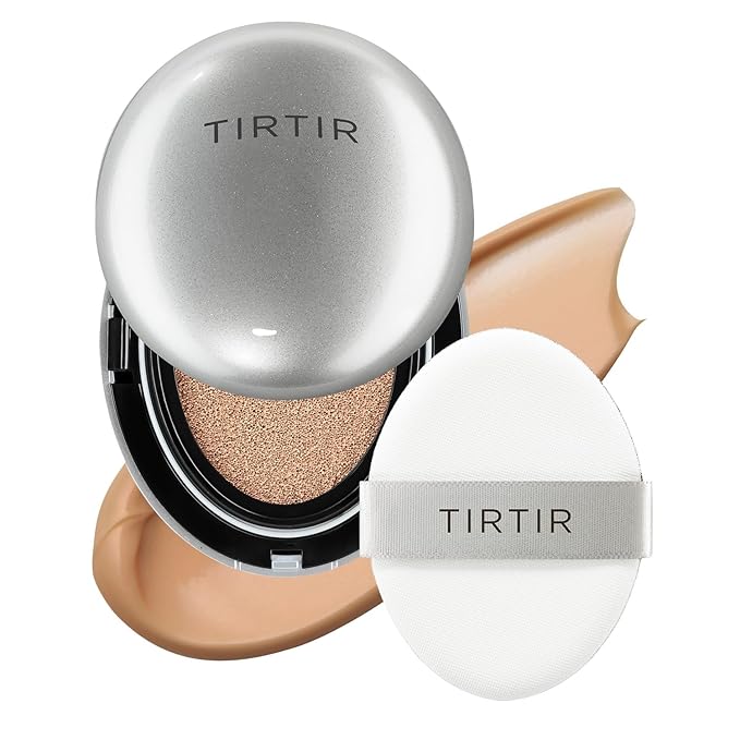 TIRTIR Mask Fit Aura Silver Cushion Foundation | Semi-glow Finish, Natural Coverage, Moisturizing, Lightweight, Korean cushion foundation (#33C Hazel, Full Size, 0.63 Fl Oz)
