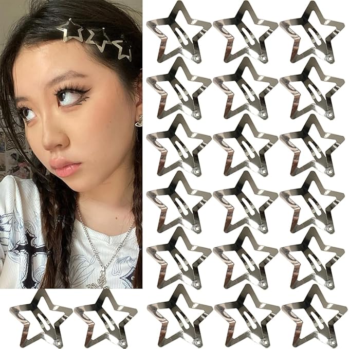 30 PCS Star Hair Clips,20PCS 1.22"Clip and 10 PCS 1.65"Clips Snap Star Hair Accessories Non Slip Clips for Girls Women Y2K Accessories