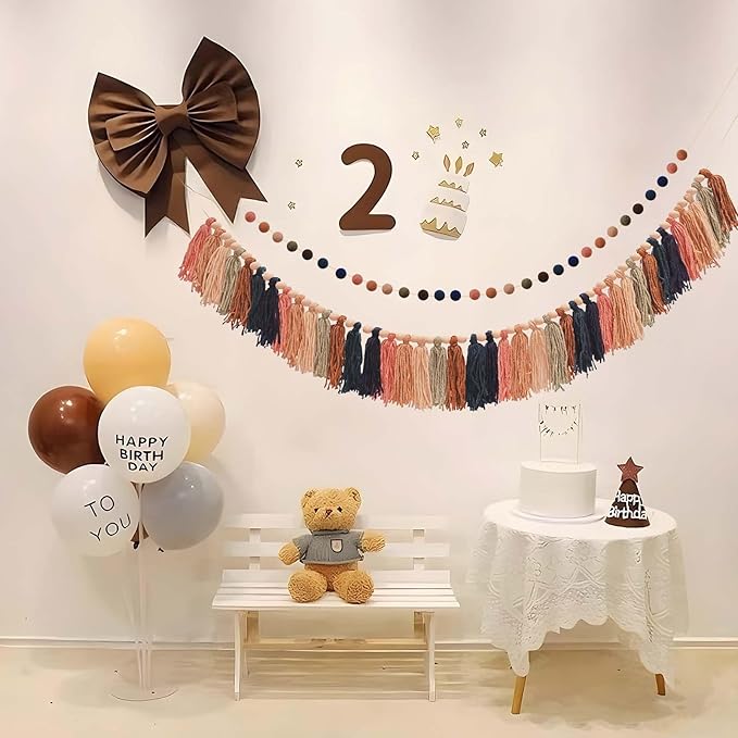 2pcs Longer Fall Tassel Garland, Pom Pom Tassel, Felt Ball Garland, Thanksgiving Wall Hanging Party Decorative Banner Pastel, Home Decoration Wedding Birthday Baby Shower