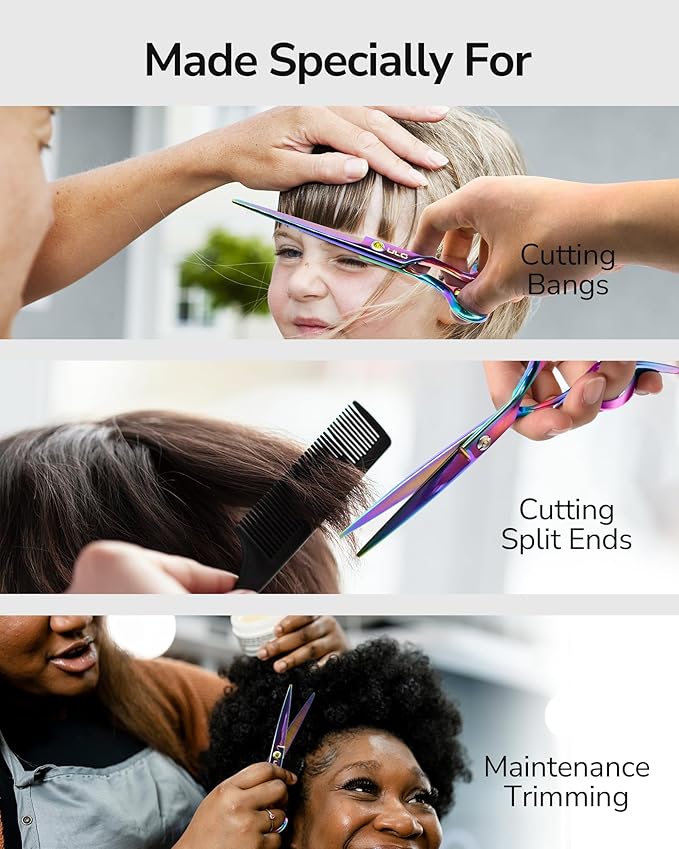 ULG Hair Cutting Scissors, Professional Hair Scissors 6.5 inch Right-Hand Razor Edge Barber Shears Salon Hair Cutting Shears Made of Japanese Stainless Steel, Hand Sharpened Rainbow