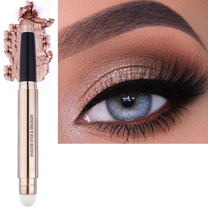 Rose Gold Eyeshadow Stick Makeup, Long-Lasting Waterproof Eye Shadow Pencil, Hypoallergenic Smudge-Proof Glitter Primer Palette Shimmer Eyeliner, Easy to Blend Eye Make Up