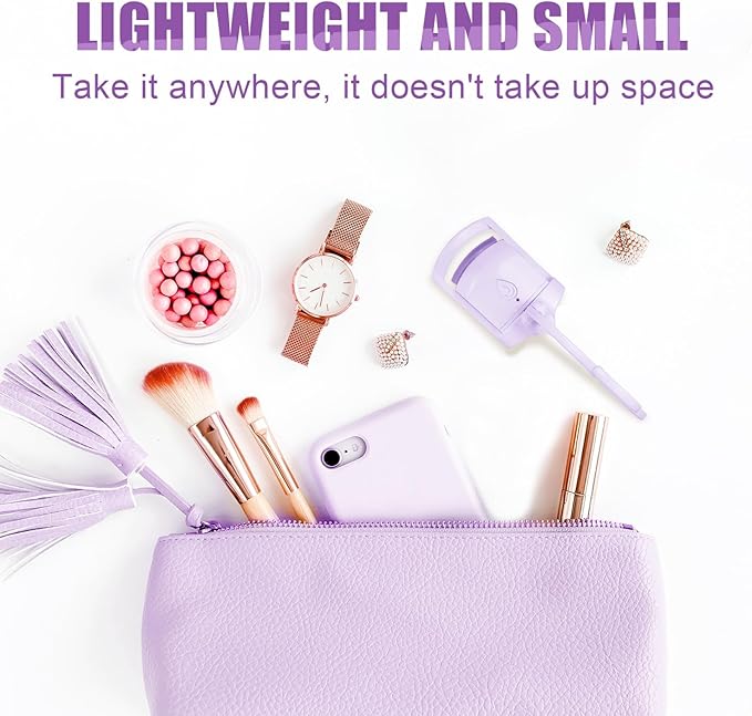 C-Shaped Heated Eyelash Curler Fast Heat Up in 5s - Rechargeable Electric Eyelash Curler for 24H Long Lasting Curls - Safe Anti-Burn Lash Curler Elevate Your Beauty with Stunning Lashes (Purple, L)