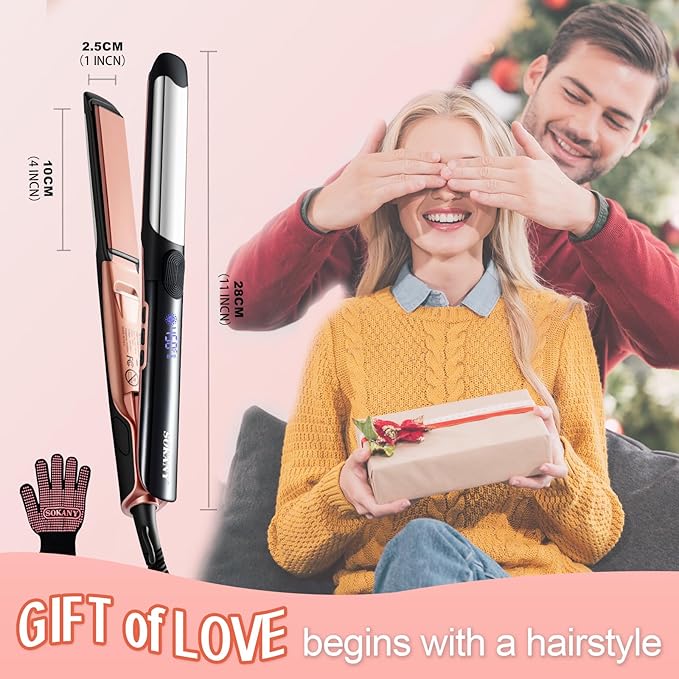 1 Inch Flat Iron Hair Straightener and Titanium Curler 2 in 1 | Dual Voltage Smart 3D Ceramic Floating Plates Ionic Straightener,8 Temps Settings Fast Heating & Heat Protection