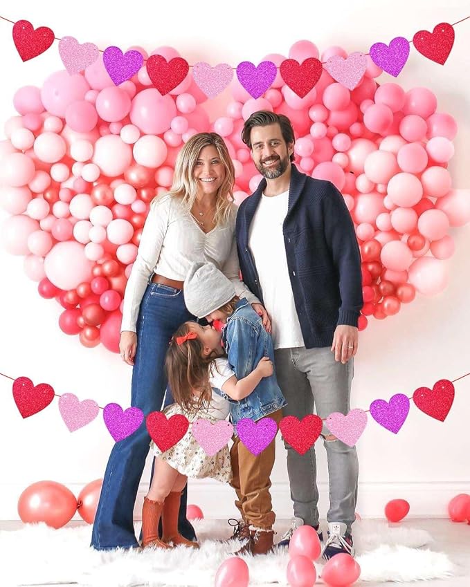 4 Pack Glitter Heart Garland Banner