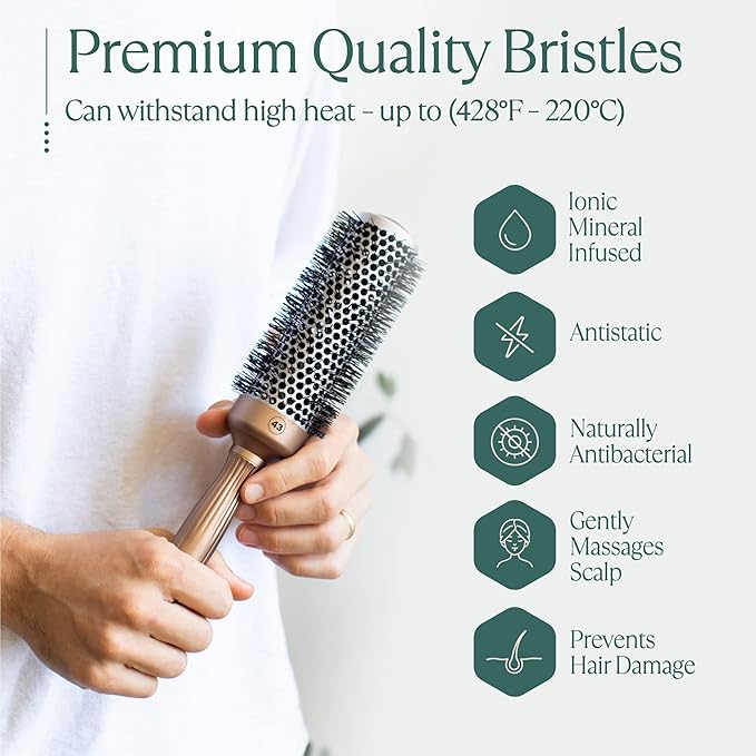Professional Round Brush for Blow Drying 1.7 Inch – 25% Faster Dry Time - Ceramic Ionic Brush for Precise Styling & Volume – Hairbrush Adds Wave & Enhances Shine for Men & Women
