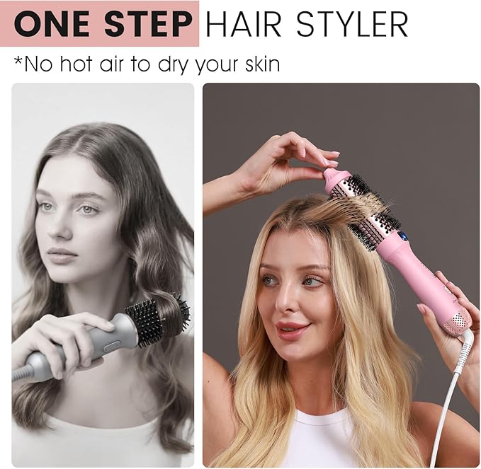 Zavarea Thermal Brush, 1.5 Inch Heated Round Brush for Blowout Look, Hot Styler with 800M Negative Ions & Ceramic for Less Damage & Frizz, Boosts Shine & Easy to Use, Dual Voltage, Youthful Pink