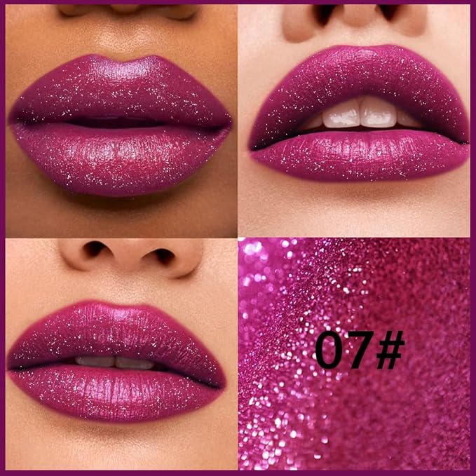 Plum Metallic Lipstick for Women,Lightweight Comfortable Non-Drying Shimmer Frosted Lipstick,Glitter Lip Gloss Stain Long Lasting Waterproof Smudge Proof 24 Hour Full Coverage Lip Makeup,Vegan