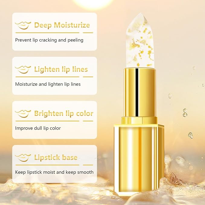 Transferproof Color Changing Lipstick, Gold Foil Moisturizing Glossy Shine Lip Gloss, Gold Crystal Color Changing Lipstick, Warm Change Color Change Lip Stick for Women Deep Nourishment (2Pcs)