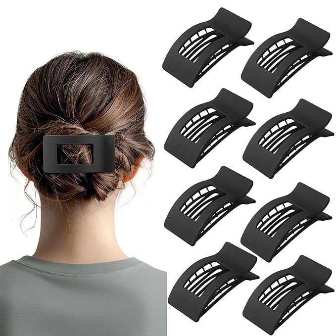 8 Pack French Flat Hair Clips for Women – Large Matte No-Slip Claw Barrettes for Thick & Thin Hair, Strong Hold Styling Accessories (black)