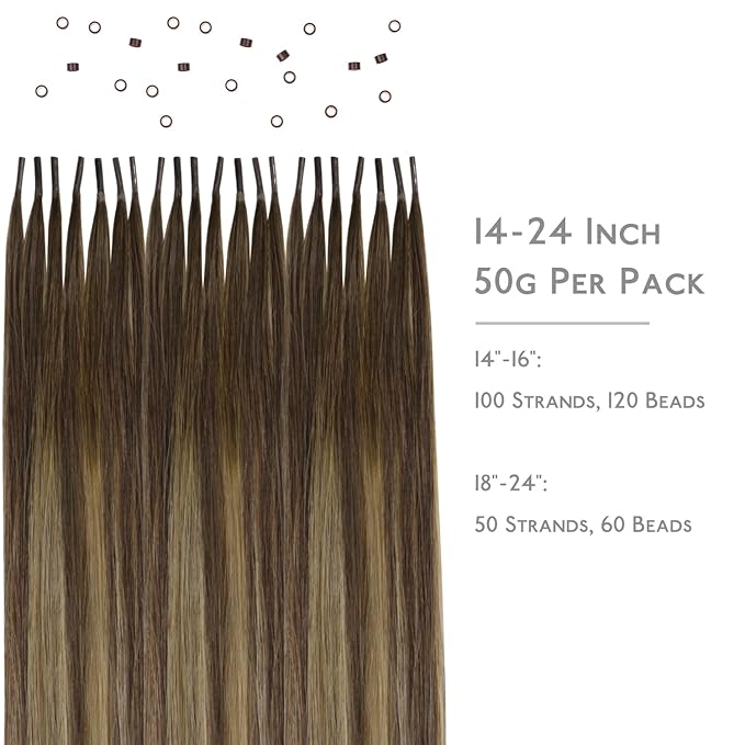 WENNALIFE I Tip Hair Extensions Human Hair, 50g 50s 24 Inch Balayage Chocolate Brown to Caramel Blonde Remy Itip Human Hair Extensions Invisible Itips Straight I Tips Fusion Extensions Real Human Hair
