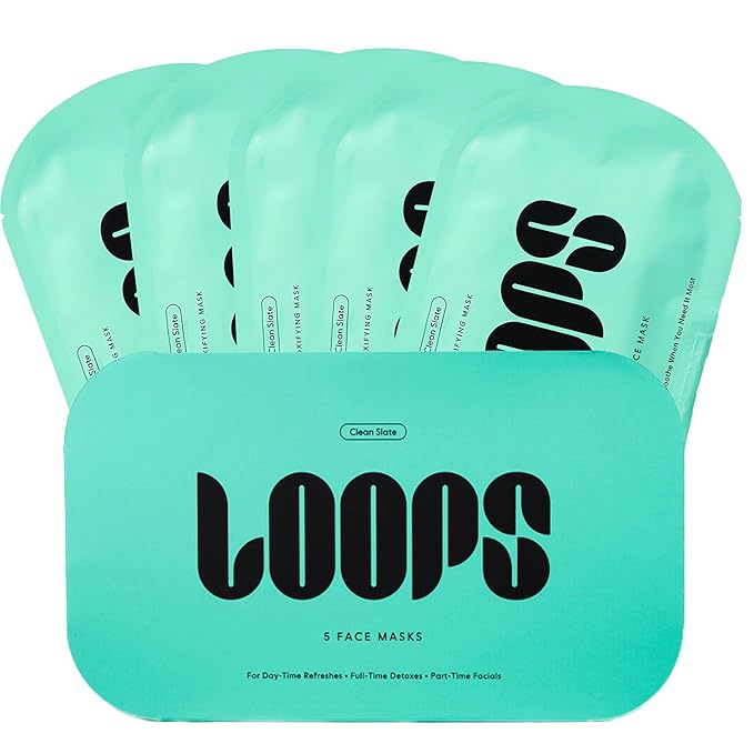LOOPS CLEAN SLATE - Detoxifying Hydrogel Face Mask - Detoxify, Cleanse & Soothe - Deeply Purifying and Super Hydrating - Minimizes the Look of Pores - 5 pc