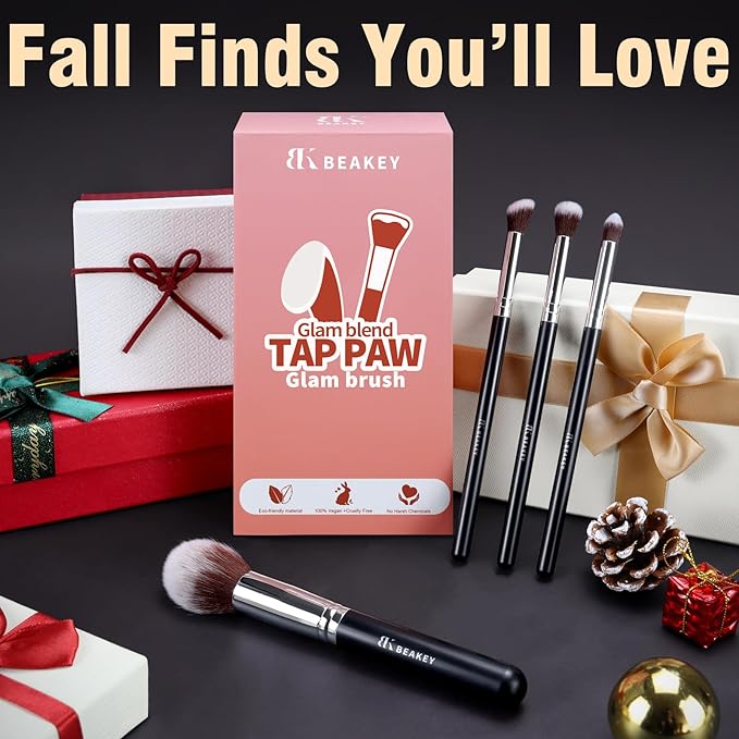 BEAKEY Makeup Brushes Set, Professional Foundation Eyeshadow Concealer Blush Powder Bronzer Applicator, 2 Blender Sponge with Beauty Paper Case