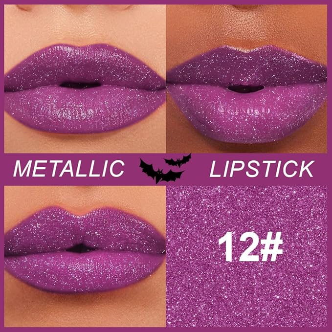 Dark Purple Metallic Lipstick for Women,Lightweight Non-Drying Shimmer Frosted Lipsticks,Glitter Lip Gloss Stain Long Lasting Waterproof No Smudge Proof No Transfer 12 Hour,Cruelty-Free Makeup