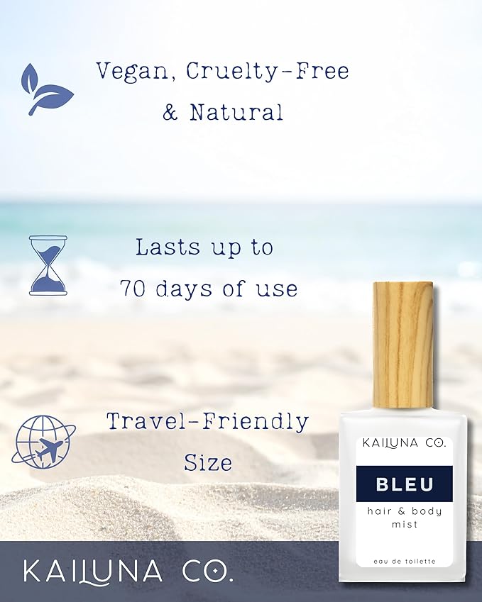 Bleu for Men Natural Hair & Body Mist Spray, Pure Essential and Fragrance Oils, Alcohol-Free, Handmade in California, 0.5Fl Oz