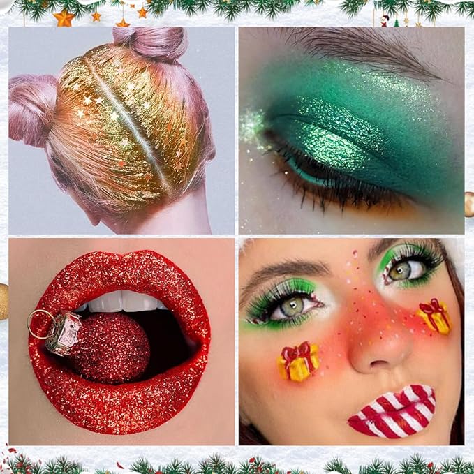 DE'LANCI Multichrome Red Green Eyeshadow Pallet,18 Colors Highly Pigmented Matte Shimmer Christmas Makeup Palette, Red Green Gold Fine Pressed Glitter Shades for Cosplay Parties Christmas Halloween