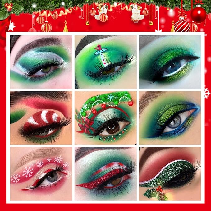 DE'LANCI Multichrome Red Green Eyeshadow Pallet,18 Colors Highly Pigmented Matte Shimmer Christmas Makeup Palette, Red Green Gold Fine Pressed Glitter Shades for Cosplay Parties Christmas Halloween