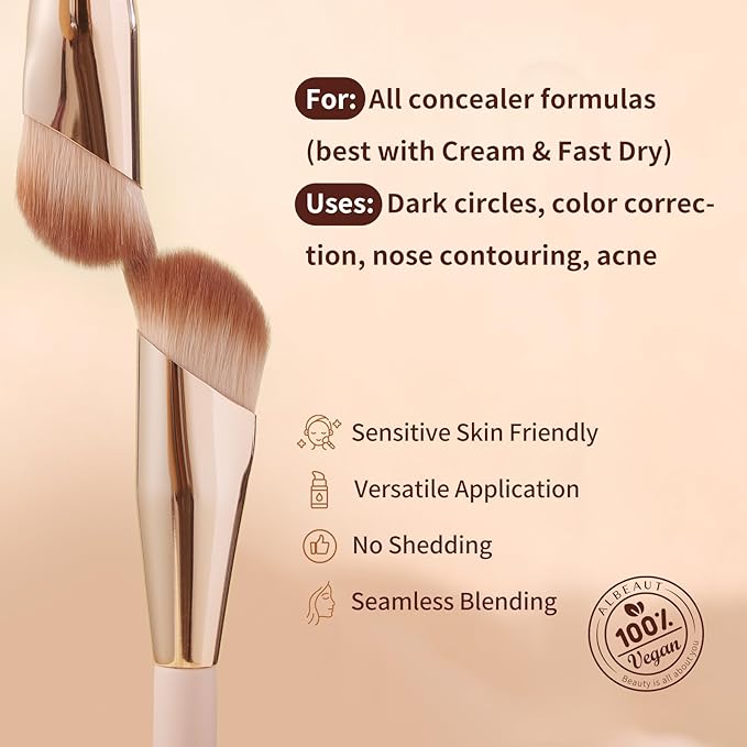 Small Angled Concealer Brush For Under Eye Brightening, Precision Face Makeup Brush (193 concealer brush-Pink)