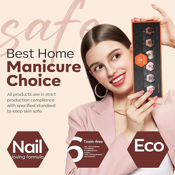 modelones Nail Polish Set, 6 Colors Nude Brown Pink Skin Tones Milky White Mini Nail Polish Fall Winter Neutral Brown Quick Dry Fingernail Polish Manicure DIY Salon Home Gifts for Women Girl