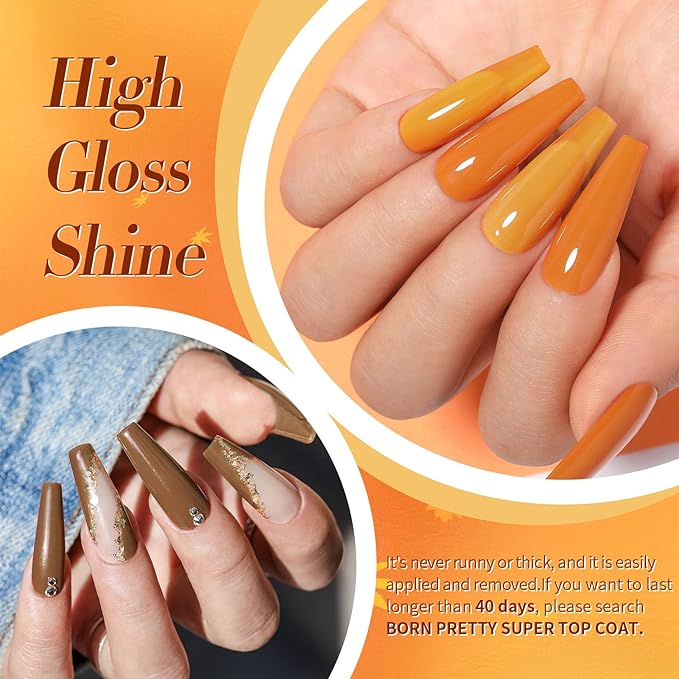 BORN PRETTY Fall Winter Gel Nail Polish Pumpkin Red Caramel Orange Brown Halloween Gel Nail Kit Cozy Campfire Autumn Gel Polish Set Nail Art Manicure Collection Christmas Gift 6PCS 7ML