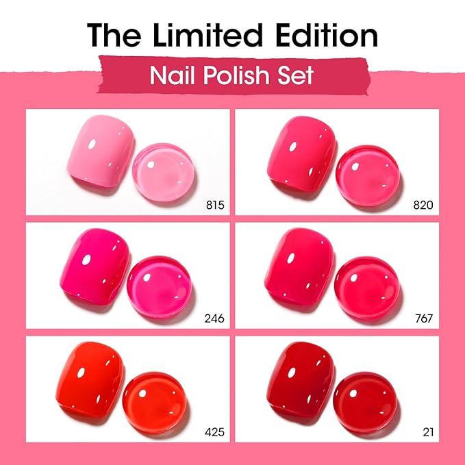 GELLEN Red Pink Nail Polish, Quick Air Dry Natural Traditional Regular Nail Polish Bright Red Hot Pink Set for Acrylic Natural Nails Home Salon, Non Gel, No UV, Chip Resistant, Hema Free, Non-toxic