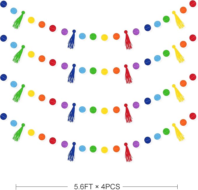 Rainbow Decorations Colorful Felt Tassel Circle Dot Garland Banner Rainbow Hanging Polka Dot Tassel Streamer for Classrooms Preschool Everyone is Welcome Nursery Birthday Fiesta Carnival Party Decor