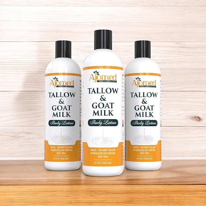 Tallow & Goat Milk Body Lotion for Sensitive Skin, Organic moisturizing Lotion - Soothes Dry skin, Goat Milk face and body Moisturizer - Handmade Tallow for skin cream (12 OZ, Oatmeal & Honey)