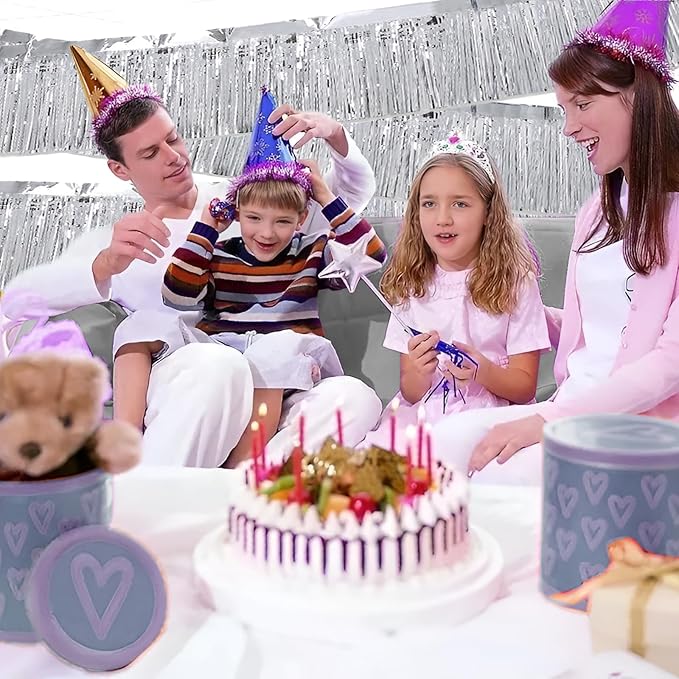 Silver Foil Fringe Garland 10FT 2packs, Metallic Foil Tinsel Fringe Banners for Parade Float Decorations Wedding, Birthday Party Graduation (Two Silver)